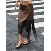 image:imageFloerns Womens Elegant Satin Midi Skirt Casual Low Rise Lace Slit Asymmetrical Hem Going Out SkirtBrown