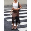 image:imageFloerns Womens Elegant Satin Midi Skirt Casual Low Rise Lace Slit Asymmetrical Hem Going Out SkirtBrown