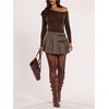 image:imageFloerns Womens Elegant Tweed Plaid Pleated Skirt Metal Buckle Low Waisted A Line Mini SkirtsCoffee Brown