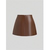 image:imageFloerns Womens Faux Leather Mini Skirt Low Rise Asymmetrical Wrap Club Rave Party SkirtsCoffee Brown