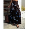 image:imageFloerns Womens Floral Long Skirt Elastic Waist Pleated Beach Vacation Summer SkirtsBlack