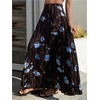 image:imageFloerns Womens Floral Long Skirt Elastic Waist Pleated Beach Vacation Summer SkirtsBlack
