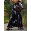 image:imageFloerns Womens Floral Long Skirt Elastic Waist Pleated Beach Vacation Summer SkirtsBlack