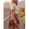 image:imageFloerns Womens Fringe Suede Skirt Elastic Waist Western A Line SkirtsBrown