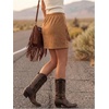 image:imageFloerns Womens Fringe Suede Skirt Elastic Waist Western A Line SkirtsBrown