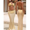 image:imageFloerns Womens Halter Bikini Sets 3 Piece Triangle String Swimsuit with Cover Up SkirtLight Yellow