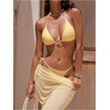 image:imageFloerns Womens Halter Bikini Sets 3 Piece Triangle String Swimsuit with Cover Up SkirtLight Yellow