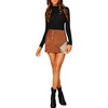 image:imageFloerns Womens High Waist Faux Suede Double Zipper Front Bodycon Mini SkirtA Brown