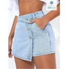 image:imageFloerns Womens High Waisted Denim Skort Wrap Front Button Jean Skirt ShortLight Wash