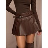 image:imageFloerns Womens Leather Pleated Skirt Fall Outfit Club Night Out Mini Skater SkortsCoffee Brown
