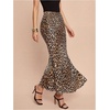 image:imageFloerns Womens Leopard Long Skirt Fishtail Ruffle Night Out Pencil SkirtsCoffee Brown Leopard