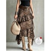 image:imageFloerns Womens Leopard Long Skirt Layered Ruffle Asymmetrical SkirtsBrown Multi