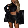 image:imageFloerns Womens Metallic Mini Skirt Low Rise Buckle Detail Zipper Slit Short Pleated SkirtBlack