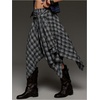 image:imageFloerns Womens Plaid Asymmetrical Midi Skirt Low Waist Handkerchief SkirtsBlue
