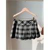 image:imageFloerns Womens Plaid Mini Skirts Pleated Hem Uniform Skater Skirt Built in ShortsBlack
