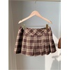 image:imageFloerns Womens Plaid Mini Skirts Pleated Hem Uniform Skater Skirt Built in ShortsKhaki