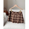 image:imageFloerns Womens Plaid Mini Skirts Pleated Hem Uniform Skater Skirt Built in ShortsKhaki