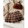 image:imageFloerns Womens Plaid Mini Skirts Pleated Hem Uniform Skater Skirt Built in ShortsKhaki