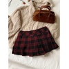 image:imageFloerns Womens Plaid Mini Skirts Pleated Hem Uniform Skater Skirt Built in ShortsRed