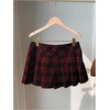 image:imageFloerns Womens Plaid Mini Skirts Pleated Hem Uniform Skater Skirt Built in ShortsRed