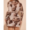 image:imageFloerns Womens Plus Size 2 Piece Outfits Tie Dye Mesh Long Sleeve Crop Tops and Split Thigh Mini Skirt SetKhaki