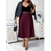 image:imageFloerns Womens Plus Size Elegant A Line Midi Skirts High Waisted Satin Date Night Formal Evening SkirtBurgundy