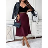 image:imageFloerns Womens Plus Size Elegant A Line Midi Skirts High Waisted Satin Date Night Formal Evening SkirtBurgundy