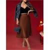 image:imageFloerns Womens Plus Size Elegant A Line Midi Skirts High Waisted Satin Date Night Formal Evening SkirtChocolate Brown