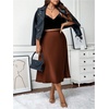 image:imageFloerns Womens Plus Size Elegant A Line Midi Skirts High Waisted Satin Date Night Formal Evening SkirtChocolate Brown