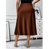 image:imageFloerns Womens Plus Size Elegant A Line Midi Skirts High Waisted Satin Date Night Formal Evening SkirtChocolate Brown