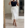 image:imageFloerns Womens Plus Size Elegant High Waisted Fishtail Pencil Midi SkirtWhite