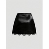 image:imageFloerns Womens Plus Size Satin Lace Trim Patchwork Sexy Mini SkirtBlack