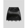 image:imageFloerns Womens Plus Size Satin Lace Trim Patchwork Sexy Mini SkirtBlack Satin Solid