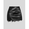 image:imageFloerns Womens Plus Size Satin Lace Trim Patchwork Sexy Mini SkirtBlack Satin Solid