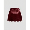 image:imageFloerns Womens Plus Size Satin Lace Trim Patchwork Sexy Mini SkirtBurgundy
