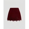 image:imageFloerns Womens Plus Size Satin Lace Trim Patchwork Sexy Mini SkirtBurgundy