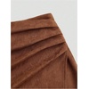 image:imageFloerns Womens Plus Size Suede Skirt Fall Winter Ruched Wrap Front Mini SkirtsBrown