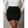 image:imageFloerns Womens Plus Size Wrap Mini Skirt Ruched High Waisted Bodycon Business Casual SkirtsBlack