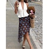 image:imageFloerns Womens Polka Dots Midi Skirt Ruched Waist Asymmetrical Going Out A Line SkirtsBrown