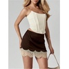 image:imageFloerns Womens Retro Vintage Floral Lace Satin Skirt High Waisted A Line Elegant Mini SkirtsBrown