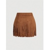 image:imageFloerns Womens Rivet Tassel Trim Hippie Mini Skirt High Waist Western A Line Skirt