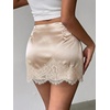 image:imageFloerns Womens Sexy Lace Satin Low Rise Patchwork Night Out Mini SkirtApricot