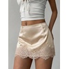 image:imageFloerns Womens Sexy Lace Satin Low Rise Patchwork Night Out Mini SkirtApricot