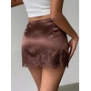 image:imageFloerns Womens Sexy Lace Satin Low Rise Patchwork Night Out Mini SkirtBrown
