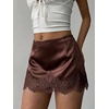 image:imageFloerns Womens Sexy Lace Satin Low Rise Patchwork Night Out Mini SkirtBrown