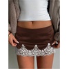 image:imageFloerns Womens Sexy Lace Satin Low Rise Patchwork Night Out Mini SkirtCoffee Brown White Lace