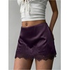 image:imageFloerns Womens Sexy Lace Satin Low Rise Patchwork Night Out Mini SkirtDark Purple