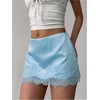image:imageFloerns Womens Sexy Lace Satin Low Rise Patchwork Night Out Mini SkirtLight Blue