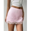 image:imageFloerns Womens Sexy Lace Satin Low Rise Patchwork Night Out Mini SkirtLight Pink
