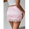image:imageFloerns Womens Sexy Lace Satin Low Rise Patchwork Night Out Mini SkirtLight Pink